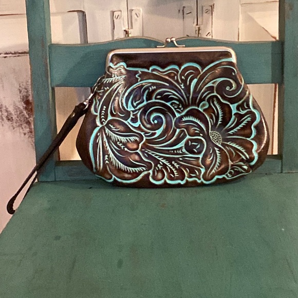 Patricia Nash Bags Patricia Nash Tooled Turquoise Kiss Lock